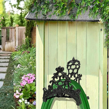 Decorative Garden Hose Holder, Hose Hanger, Heavy Duty Cast Iron Garden Yard Water Pipe Holds, Wall Mounted Hose Butler, Hose Rack Reel, 50FT 75FT 100FT Water Hose Bulter Storage (rose)