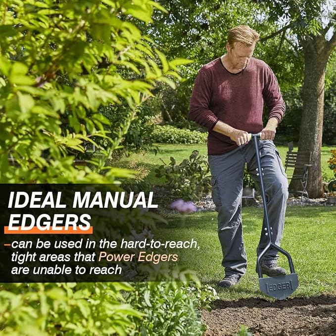 Colwelt Manual Edger Lawn Tool 40-inch, Half Moon Edger Chopper Lawn Tool with V-Shape Serrated Blade, Solid Steel Lawn Edger Tool with Soft T-Grip, Garden Edger for Sidewalk, Grass, Yard, Landscape