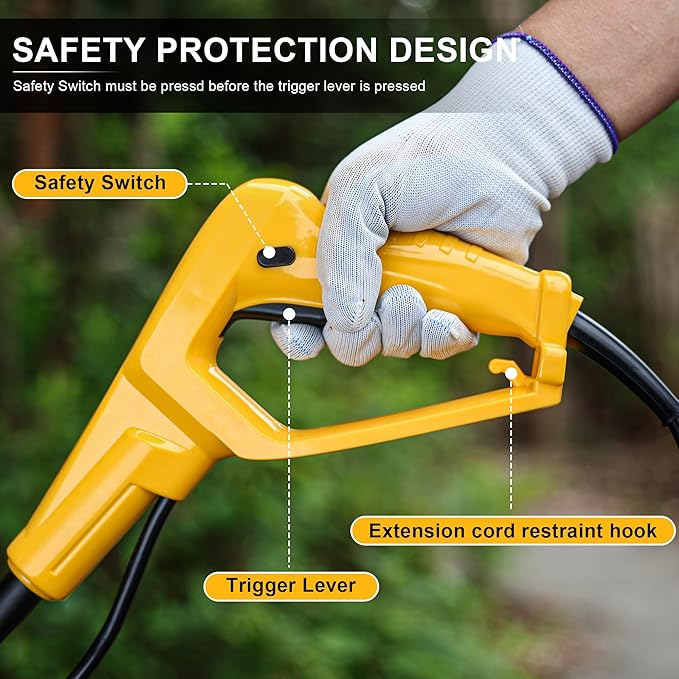 Electric Tiller/Cultivator 4 Steel Tines, 8'' Tilling Depth Garden Roto Tillers for Gardening, 13.5 Amp 12 Inch Corded Rototiller with Adjustable Wheels, Yellow