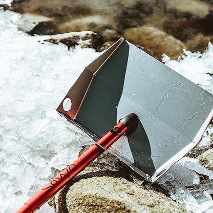 DMOS Alpha Shovel - Lightweight, Heavy-Duty Aluminum Snow Shovel with Extendable & Collapsible Handle for Sidewalks & Driveways - Red