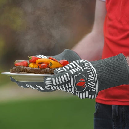 GRILL HEAT AID BBQ Grill Gloves Heat Proof for Grilling – Fireproof 1472°F Heat-Resistant Grill Mitts for Outdoor Barbecue and Smoker, Campfire, Fire Pit, Oven Glove with Fingers for Baking Pizza