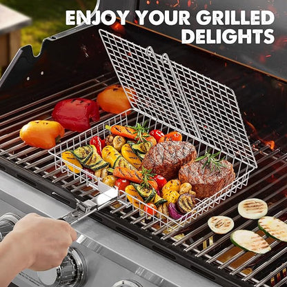 Nesting Grill Baskets, 2pcs Grilling Baskets for Outdoor with Removable Handle, Stainless Steel BBQ Camping Cooking Accessories Tools for Fish, Vegetable, Shrimp - Gifts for Men Dad Husband