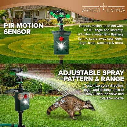 Animal Repellent – Motion-Activated Water Sprinkler Solar Powered Cat, Dog, Deer, Squirrel, Skunk Repellent for Lawn, Garden & Yard Protection