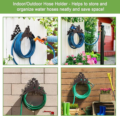 OwnMy Cast Iron Garden Hose Holder Heavy Duty Wall Mount Water Hose Reels Holder, Decorative Water Hose Hanger Garden Hose Storage Organizer Rack for Outdoor Lawn Yard, 10"L x 4.7"W x 6.5"H