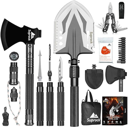 Survival Shovel High Carbon Steel Tactical Shovel Axe Folding Entrenching Tool Camping Hiking Shovel Carrying Pouch Car Emergency Survival Gear