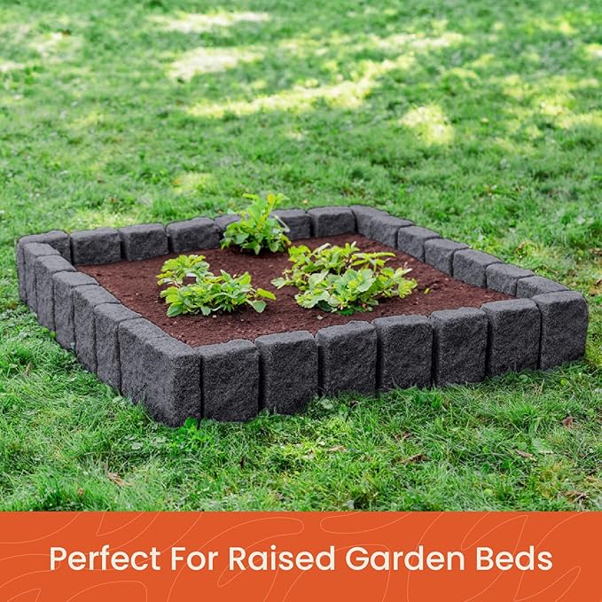 Beuta Landscape Edging | Garden Edging Border | Faux Stone Block XL for Lawn Edging, Flower Beds & Yard Edging – 10 Pack | Each Section Has 6 Blocks 48" L x 4" W x 9.5" H | 30 Spikes | Charcoal