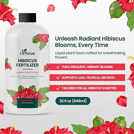 32oz Hibiscus Fertilizer - Makes 32 Gallons of Hibiscus Flowers Plant Food Outdoor - Indoor Plant Fertilizer Liquid for Vibrant, Showy Flowers, Greener Leaves, Strong Roots, and Lush Growth
