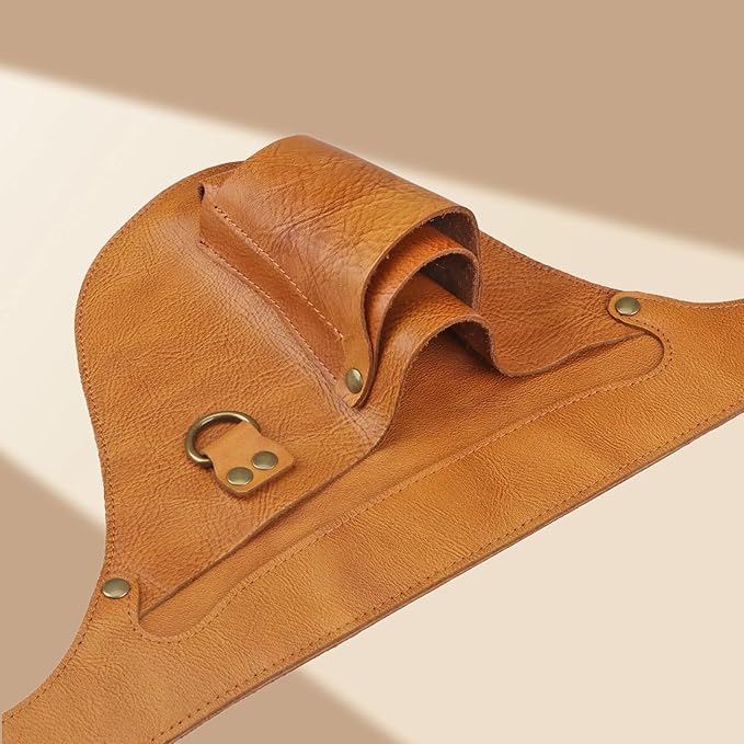 Tourbon Genuine Leather Florist Tool Belt Bag Gardener Farmer Tools Holster Waist Pouch Electrician Carpenter Organizer Kit 3 Pockets (Brownish Yellow, 42 inches)