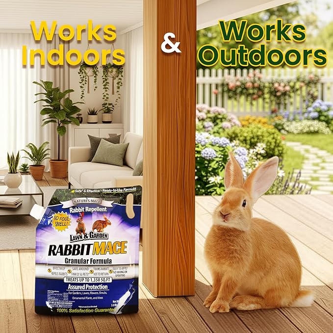 Nature’s MACE Rabbit Repellent 3 lb Granular/Treats 1,350 sq ft./Rabbit Repellent and Deterrent/Keep Rabbits Out of Your Lawn and Garden/Safe to use Around Children & Plants.