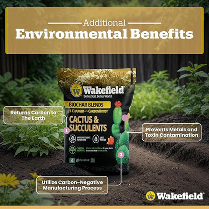 Wakefield Biochar Blend Potting Mix for Cactus & Succulent – Premium Potting Soil Blend with CarbonBoost Technology for Superior Drainage, Moisture Retention & Root Growth – 4 QT Organic Soil Mix