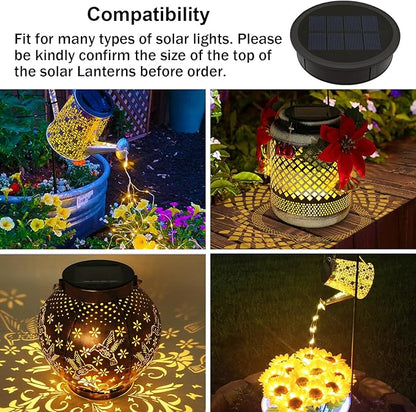 VOOKRY Watering Can Solar Lights Replacement Top - 1 Pack 3.6in Round Solar Panel with 3.5Ft 80 LED Flashing String Lights, Outdoor Waterproof Lantern Decorative Battery Box Replacement Accessories