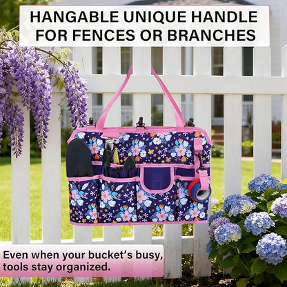 KUNN 5 Gallon Bucket Tool Organizer 18-Pocket Heavy-Duty Bucket Caddy with Hangable Handle & Comfort Grip Pad | Gardening Tool Bag, Garden Organizer Storage Bag Accessory for Gardeners, Purple