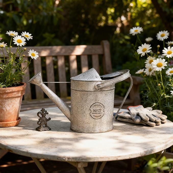 Vintage Metal Watering Can with Chelsea No.22 Design Garden Decorative Watering Pot Farmhouse Waterer for Home Indoor Outdoor Garden Balcony Courtyard (Gray#2)