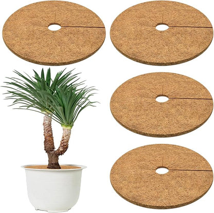 ZeeDix 4 Pack Coconut Fiber Mulch Ring, 18 Inch Coco Coir Tree Ring Mulch Mat, 100% Natural Tree Protector Mat Plant Cover Ring Coconut Coir Discs Tree Mats Mulch Rings for Indoor Outdoor Trees Plants