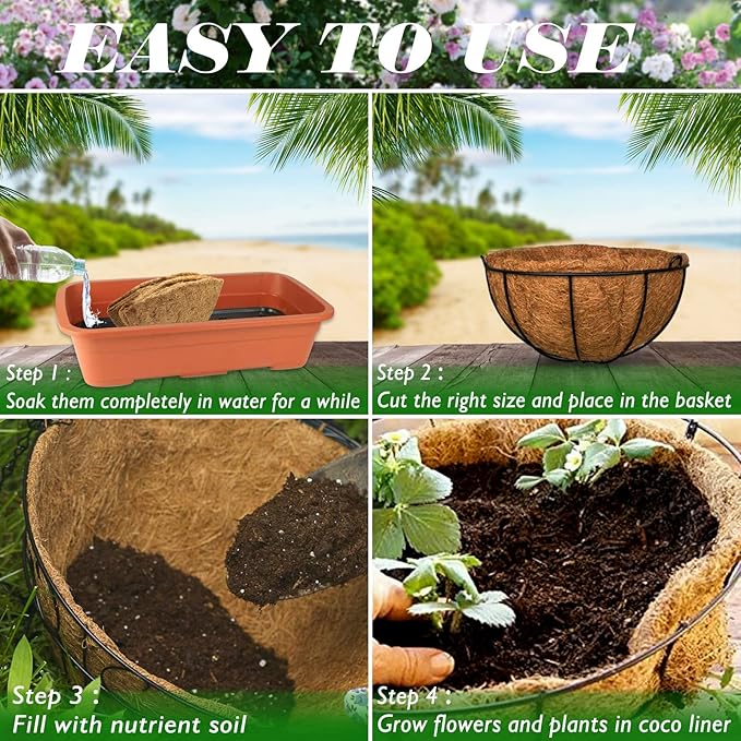 ZeeDix 18 Inch Coco Liners for Hanging Baskets, 3 Pcs Round Coco Liner 100% Natural Coco Fiber Basket Coconut Replacement Liner for Hanging Baskets Planters Flowers Vegetables(18in-3pcs)