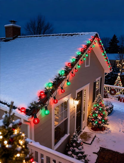 50Ft Clear Red and Green Outdoor LED Lights,G40 Globe Patio Christmas String Lights with 25 Colorful Bulbs(2 Spare),Outside Christmas Hanging Lights for Christmas Tree Roofline Holiday Party