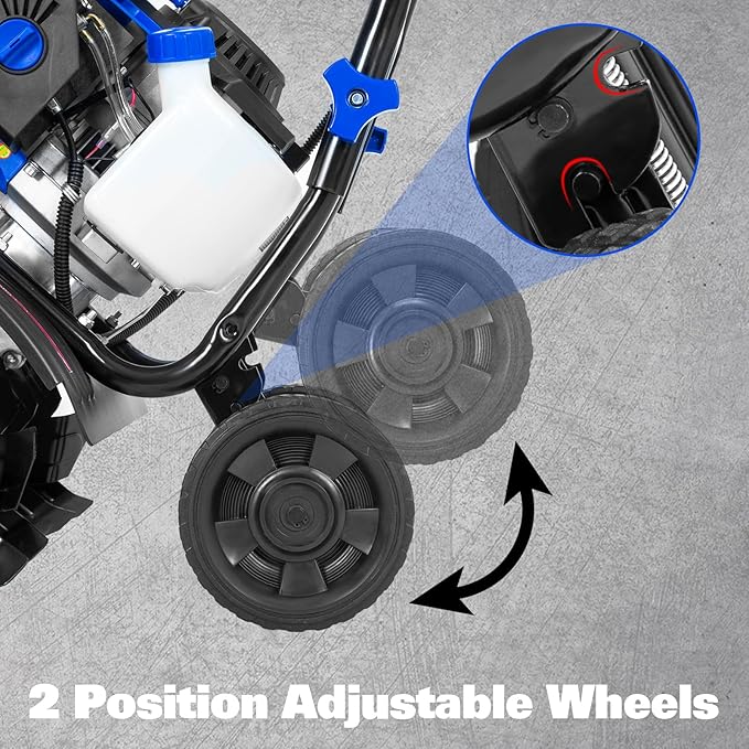 BILT HARD 46cc 4-Cycle 1.9HP Gas Powered Tiller Cultivator - 16" Heavy-Duty Steel Tines Rototiller, Adjustable Wheels & Cushioned Handle Grips for Plowing, Tilling, Weeding in Garden, Farm