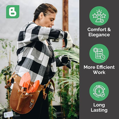 Botanica Leather Garden Tool Belt for Women with Glove Holder - Florist Belt - Durable Gardeners Tool Belt for Women - Gardening Belt - Gardening gift for women - Utility belt