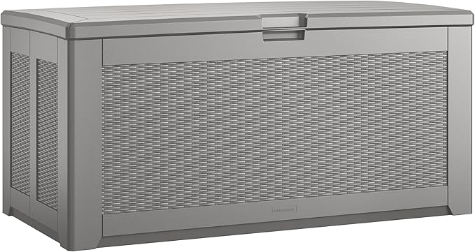 Rubbermaid Extra Large Resin Outdoor Storage Deck Box (134 Gal), Weather Resistant, Gray, Deck Organization for Home/Backyard/Pool Chemicals/Toys/Garden Tools/Porch/Patio Cushions