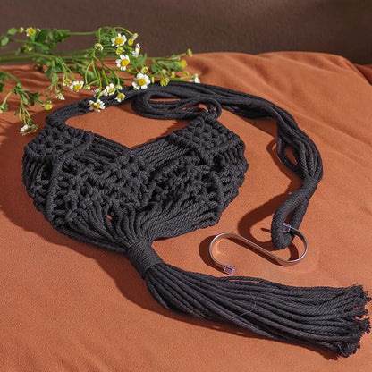 Hanging Planter with Patterns,2Packs Macrame Plant Hangers Indoor Macrame for up to 8 inch Pot Crochet Boho Plant Hanger Holder for Indoor Outdoor with 2S Shaped Stainless Steel Hooks (Black)