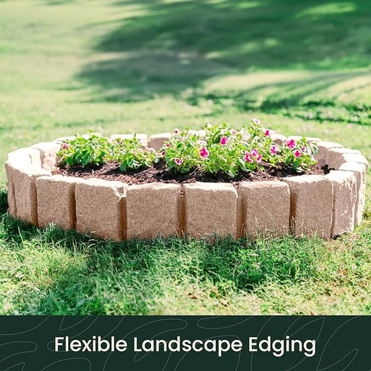 Beuta Landscape Edging | Garden Edging Border | Faux Stone Block XL for Lawn Edging, Flower Beds & Yard Edging – 40 Pack | Each Section Has 6 Blocks 48" L x 4" W x 9.5" H | 120 Spikes | Sandstone