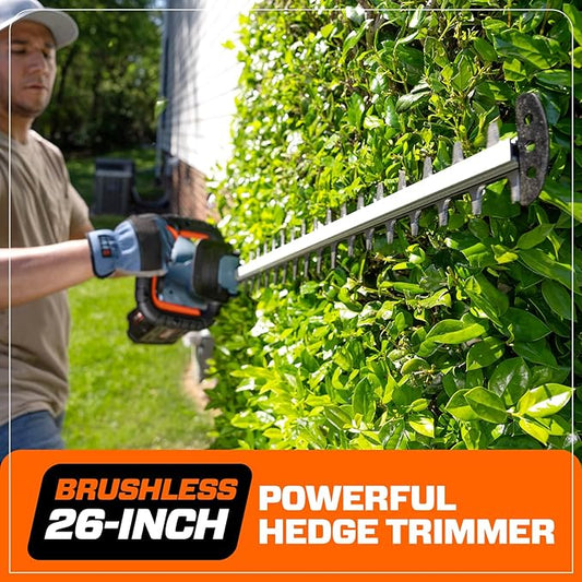 SENIX X6 60V Max* Battery Powered 26" Cordless Hedge Trimmer with Brushless Motor, Double-Sided Dual Action Blades, 1-1/4" Cutting Capacity, 3.0 Ah Lithium-ion Battery & Charger Included (HTX6-M1)