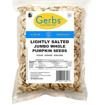 Jumbo Sized Lightly Sea Salted Pumpkin Seeds in Shell by Gerbs - 4 LBS - Top 11 Food Allergen Free & Non GMO - Premium Giant Size Whole Roasted Pepitas – COG USA