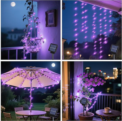 Solar Waterfall Fairy Bunch Lights Outdoor Waterproof 200LEDs 8 Modes Watering Can Light , Purple Solar Powered String Lights Firefly Vine Christmas Tree Garden Decorations Gardening Gifts For Mom