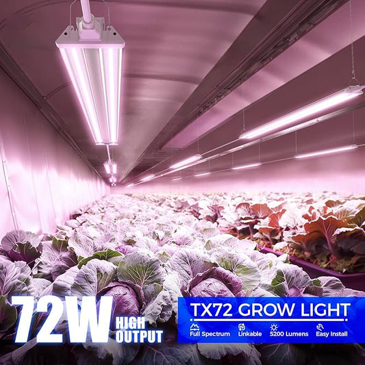 Barrina TX72 4FT Grow Lights for Seed Starting, 72W(500W Equivalent), High PPFD, Full Spectrum, Linkable, Hanging Light Fixture, Grow Lights for Indoor Plants, Vegetables with On/Off Switch, 1 Pack
