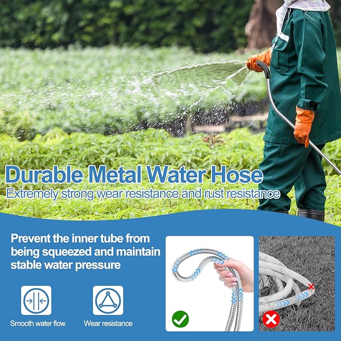 SPECILITE 75 FT Garden Hose, 304 Stainless Steel Metal Heavy Duty Flexible Water Pipe, Kink Free, Durable, Lightweight for Yard, Outdoor with Rubber Grip