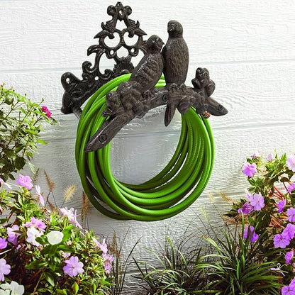 Garden Hose Holder Cast Iron Heavy Duty Water Hose Hanger, Outside Wall Mount, Solid Metal Decorative Rack/Organizer/Stand, Easy to Install, Hold Up to 50/75/100 ft (2 Birds)