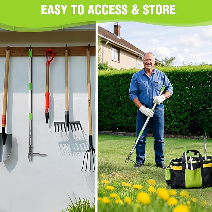 WORKPRO Weed Puller Tool with Long Adjustable Handle (33", 46"), Stand Up Heavy Duty Weed Remover- 4 Claw Steel Head & Foot Pedal for Easy Weeding, Detachable Dandelion Picker for Lawn/Yard/Garden