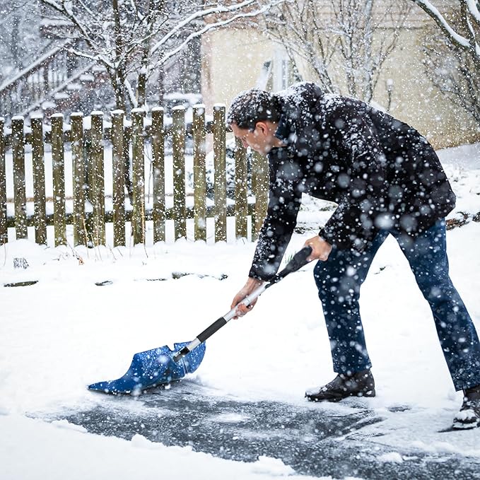 MoNiBloom Snow Shovel 16" Blade with Aluminum Edge, 48" Length Detachable D-Grip Handle, Wide Snow Shovel for Driveway Sidewalk and Deck
