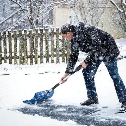 MoNiBloom Snow Shovel 16" Blade with Aluminum Edge, 48" Length Detachable D-Grip Handle, Wide Snow Shovel for Driveway Sidewalk and Deck