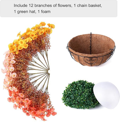 Artificial Fake Hanging Flowers with Basket for Fall Decoration, 12 Bundles Faux Silk Morning Glory Plants for Outdoor Planters, Realistic UV Resistant Artificial Flowers for Outside Porch Garden