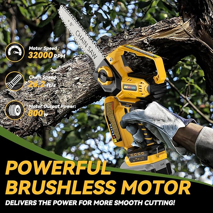 Mini Chainsaw for Dewalt 20V Max Battery, 8-Inch and 6-Inch 2-IN-1 Cordless Electric Chain saw with Brushless Motor and Auto-Oiler, 800W Hand Mini Chainsaw for Tree Pruning Wood Cutting(No Battery)