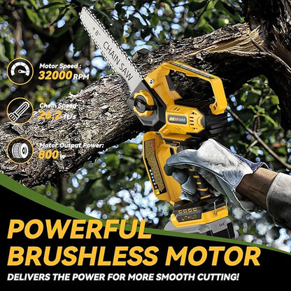 Mini Chainsaw for Dewalt 20V Max Battery, 8-Inch and 6-Inch 2-IN-1 Cordless Electric Chain saw with Brushless Motor and Auto-Oiler, 800W Hand Mini Chainsaw for Tree Pruning Wood Cutting(No Battery)