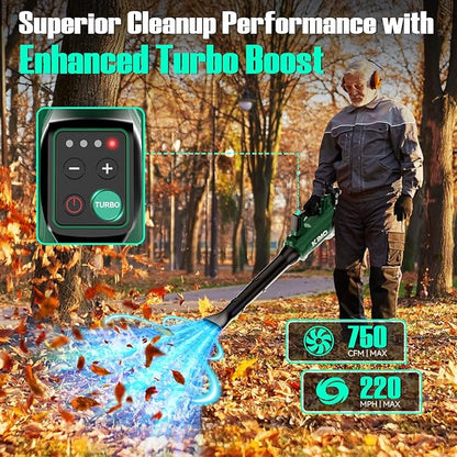 KIMO Cordless Leaf Blower with Battery and Charger, 750CFM 220MPH, 4 Speeds w/Turbo Mode, Brushless Motor, 3 Extended Tube, 2x4.0Ah Battery Powered Leaf Blowers for Lawn Care Patio Cleaning Wet Leaves
