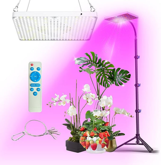 LED Grow Lights for Indoor Plants, Full Spectrum with UV&IR,Bloom Veg Modes Remote Control 63" Height Adjustable Tripod Stand Hanging Hook for Hydroponics Bonsai Seedlings dimmable Timer Function
