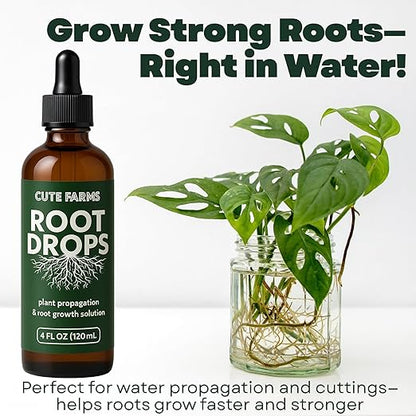 Root Drops - Liquid Rooting Booster | Rapid Growth, Stronger Root System, Reduced Transplant Shock | Ideal for Water, Soil, Leca | Perfect for Indoor Plants: Pothos, Monstera, Philodendron (4 oz)