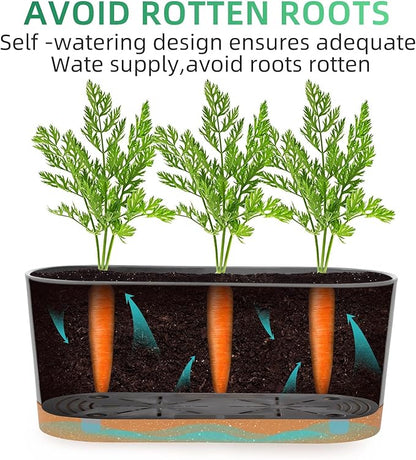 QCQHDU 16" L x 7.6" W x 7" H Window Planter Box, 2 Pack Self Watering Pots for Indoor Plants with Drainage Holes & Saucer, Outdoor Flower Pots Home Garden Modern Decor