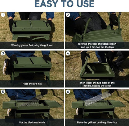 Portable Charcoal Grill Foldable Grills BBQ Grill Charcoal Small Grill for Travel, Camping, Outdoor Cooking, Backyard, Hiking, Patio Garden, Picnics, Green