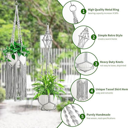 Macrame Plant Hangers, 6Pack Hanging Planters for Indoor Plants w/ 6 Set Hangers Kit Handmade Macromay Plant Hangers Indoor Flower Pots Holder Stand for Boho Home Décor (POTS NOT Included)