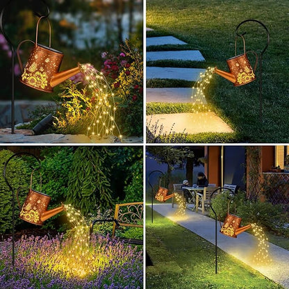 Solar Watering Can Light, Solar Powered Hanging Lantern Landscape Lights, Decorative Garden for Yard Waterproof Garden Decor, Gifts for Mom, Grandma（Sunflower + Butterfly）