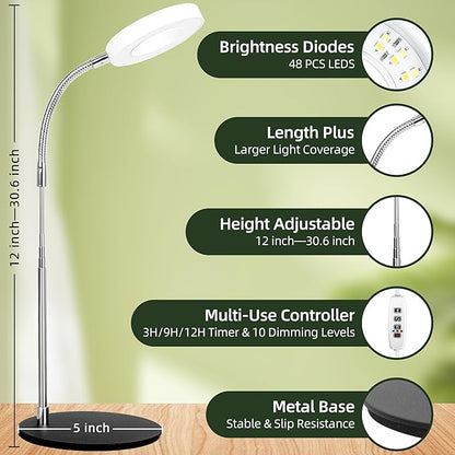 Grow Light Full Spectrum Plant Grow Lights with Detachable Base 48 LED Plant Light Desk Grow Lamp for Indoor Plants Growing Lamps (White, 1)