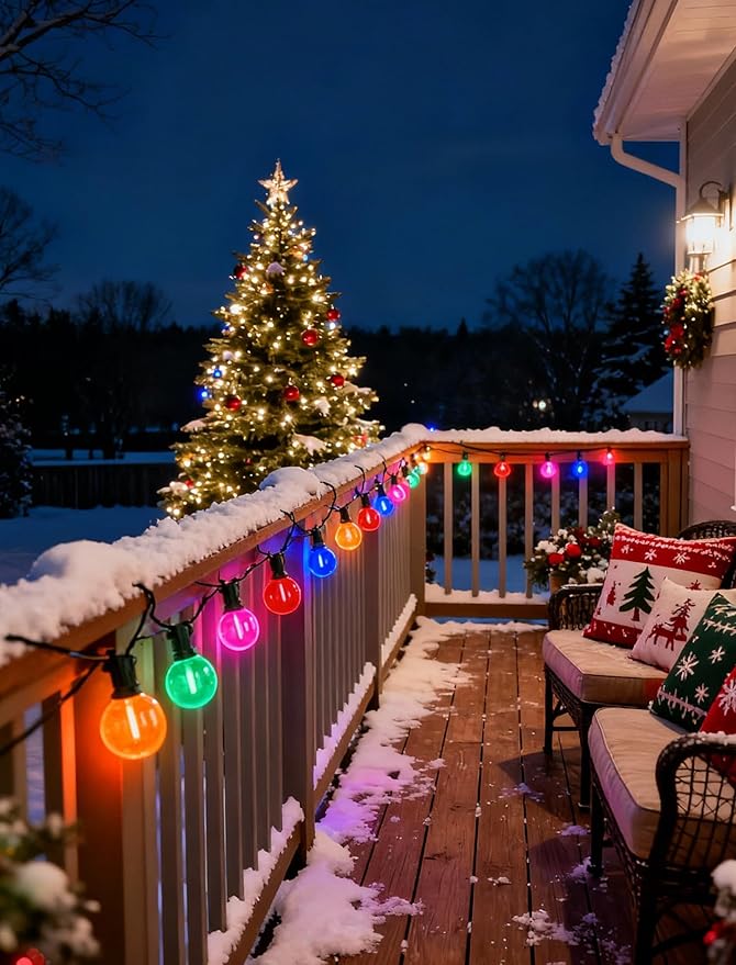 50Ft Outdoor Clear Multicolor Lights, LED G40 Globe Patio String Lights with 25 0.6W Colorful Bulbs(2 Spare), Outside Christmas Lights for Holiday Party Backyard Christmas