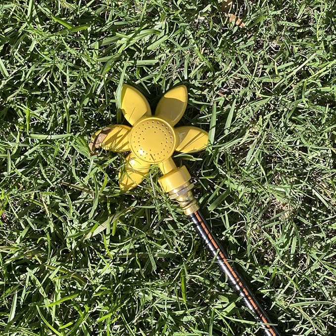 Lawn Sprinkler, 4.3 inch Yellow Flower Design, 2-Pack, Metal Spot Sprinklers for Small Lawn Areas, Kids Play