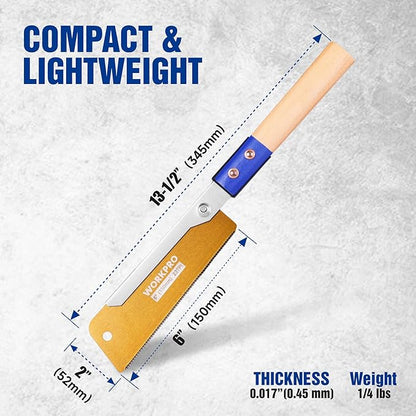 WORKPRO 6 Inch Japanese Pull Saw, 23 TPI SK5 Flexible Blade Dovetail Saw with Non-Slip Beech Handle for Dovetails, Tenons and Precision Woodworking