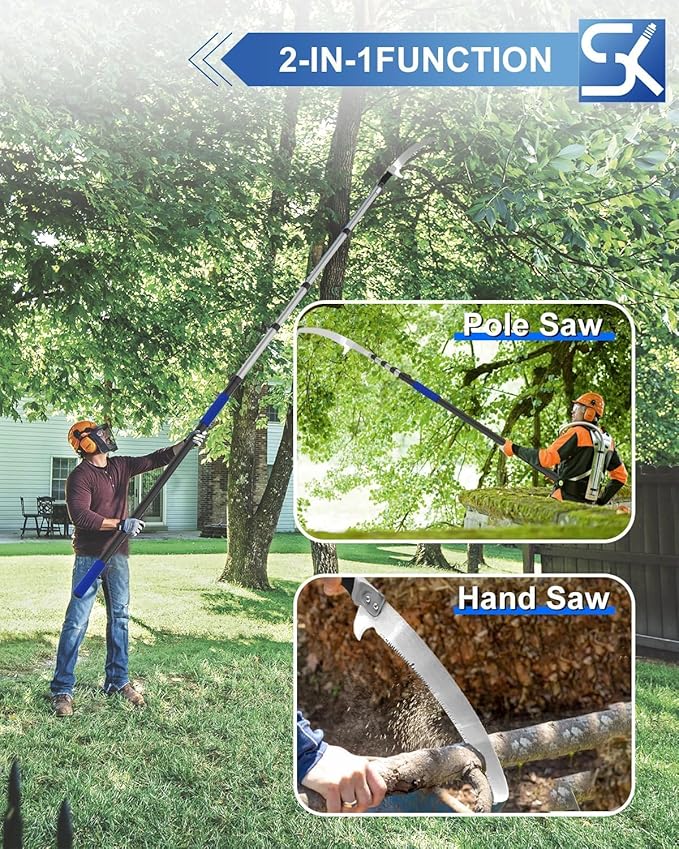 26FT Reach Pole Saws for Tree Trimming with 5-20FT Telescoping Extension Pole, Anti-slip Handle, Manual Pruning Pole Saw with 19" 3X Detachable Saw for Forestry, Yard, Garden, Patios