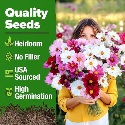 HOME GROWN Cosmos Flower Seeds 8,000 & Premium Monarch Butterfly Wildflower Seeds Mix 20000
